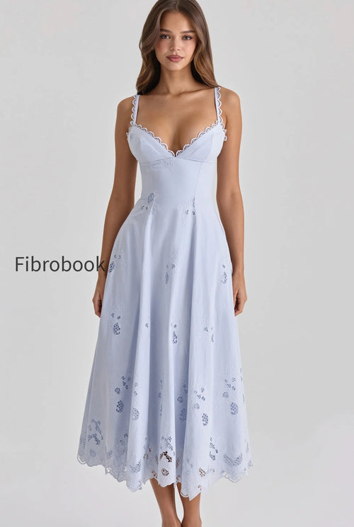 Elegant Embroidered Cutout Cami Maxi Dress