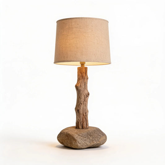 Natural River Stone Table Lamp with Driftwood Post