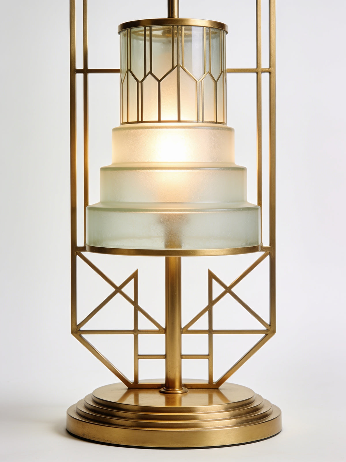 Art Deco Gold Floor Lamp with Frosted Glass