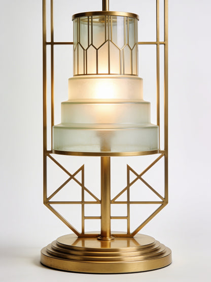 Art Deco Gold Floor Lamp with Frosted Glass