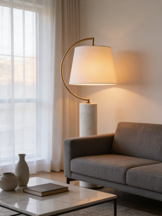 Modern Arc Floor Lamp with Marble Base
