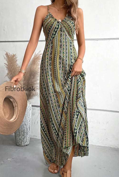 Slit High Waist Floral Cami Boho Dress