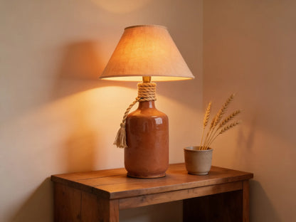 Terracotta Rope Table Lamp with Linen Shade