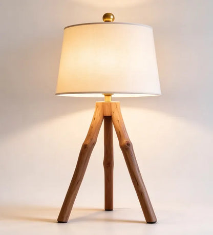 Handcrafted Wood Tripod Table Lamp with Drum Shade