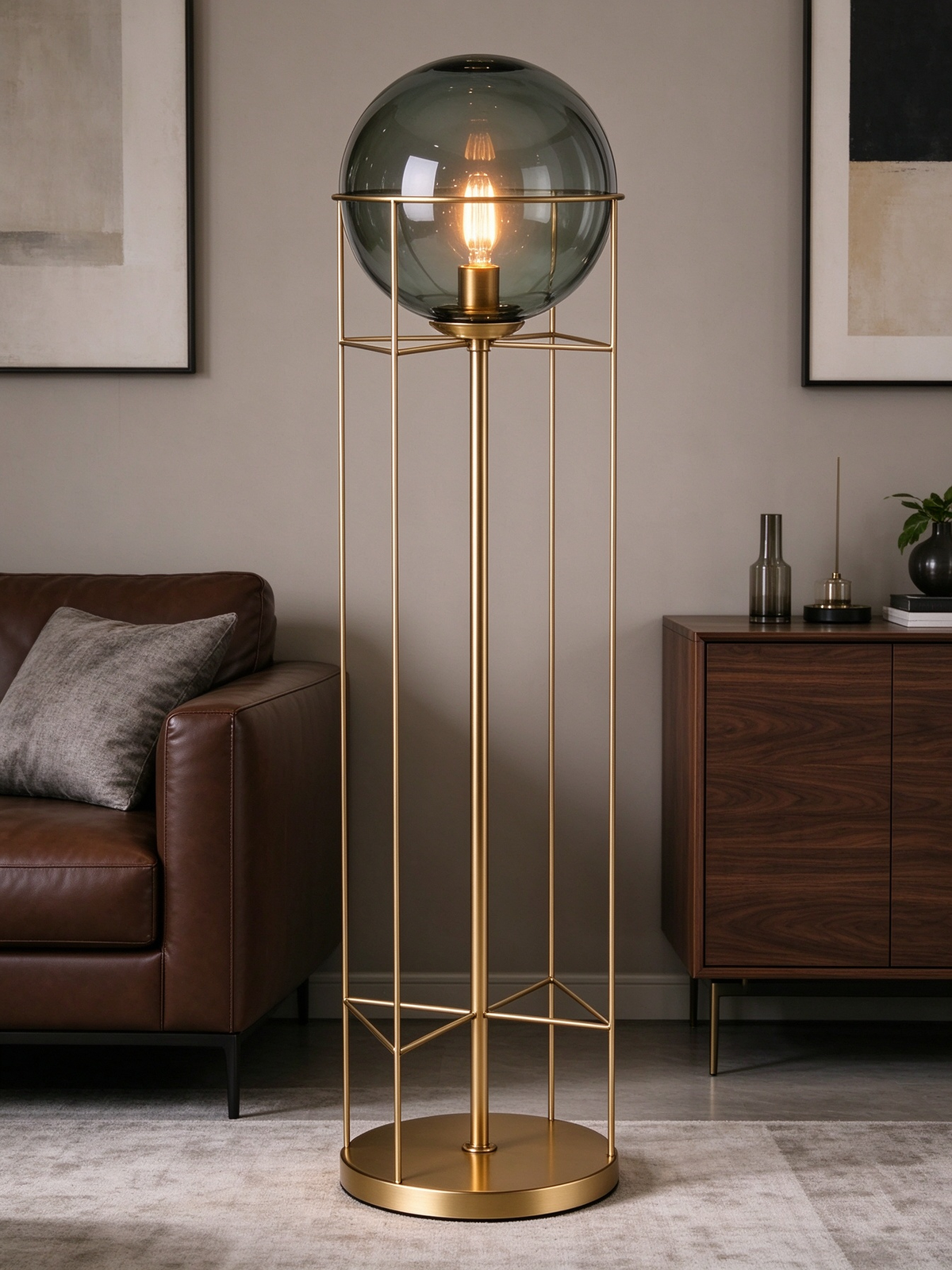 Gold Glass Globe Floor Lamp