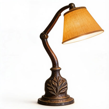 Antique Brass Swing-Arm Table Lamp with Leaf Relief Base