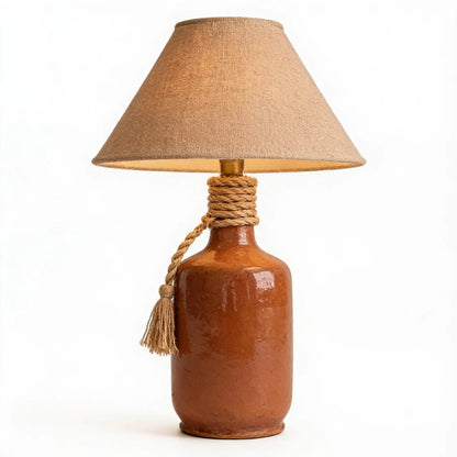 Terracotta Rope Table Lamp with Linen Shade