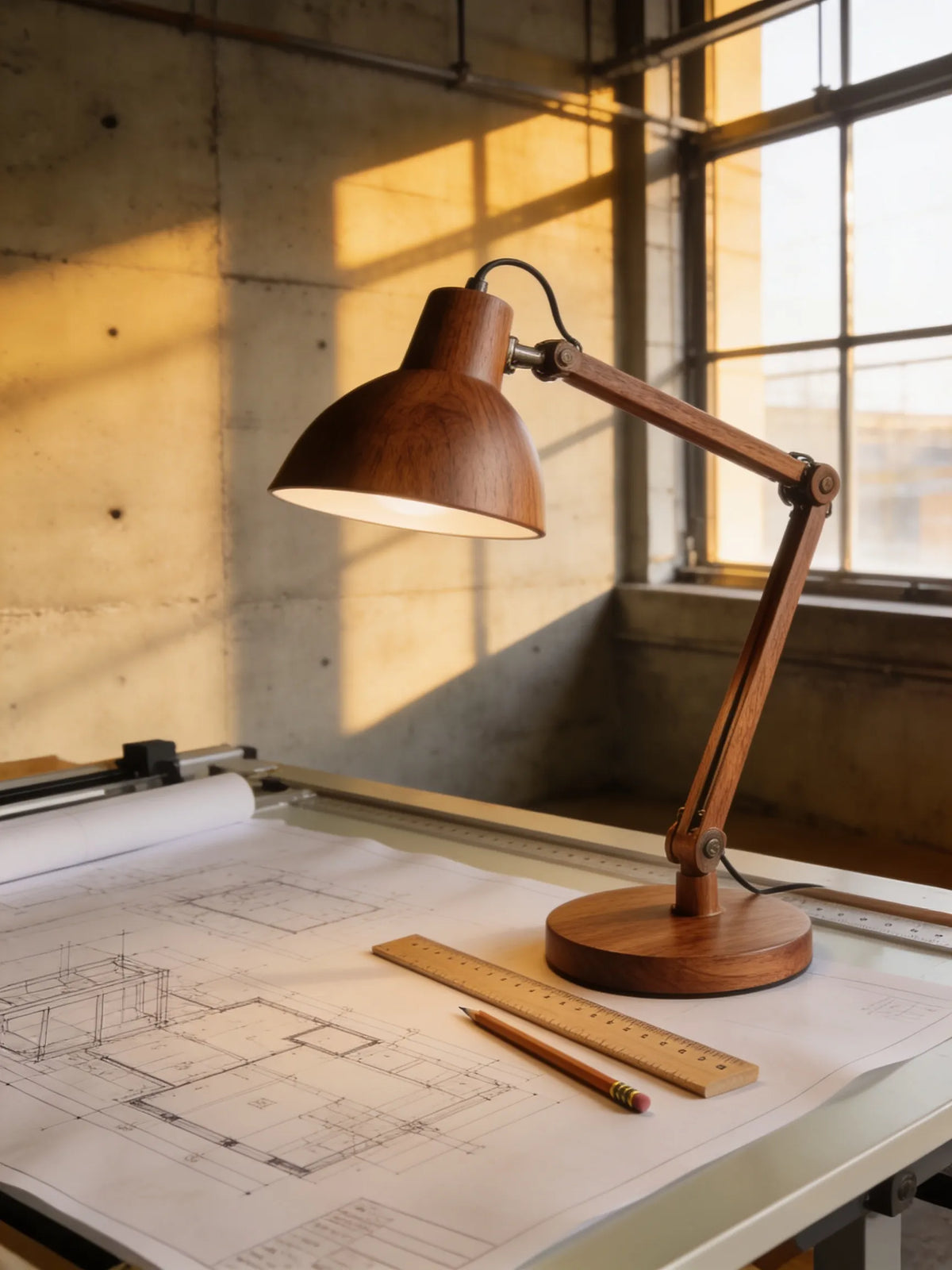 Wooden Base Architect Desk Lamp