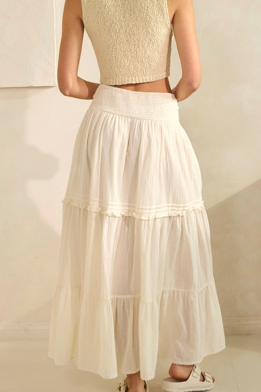 Tiered Lace Trim Maxi Skirt