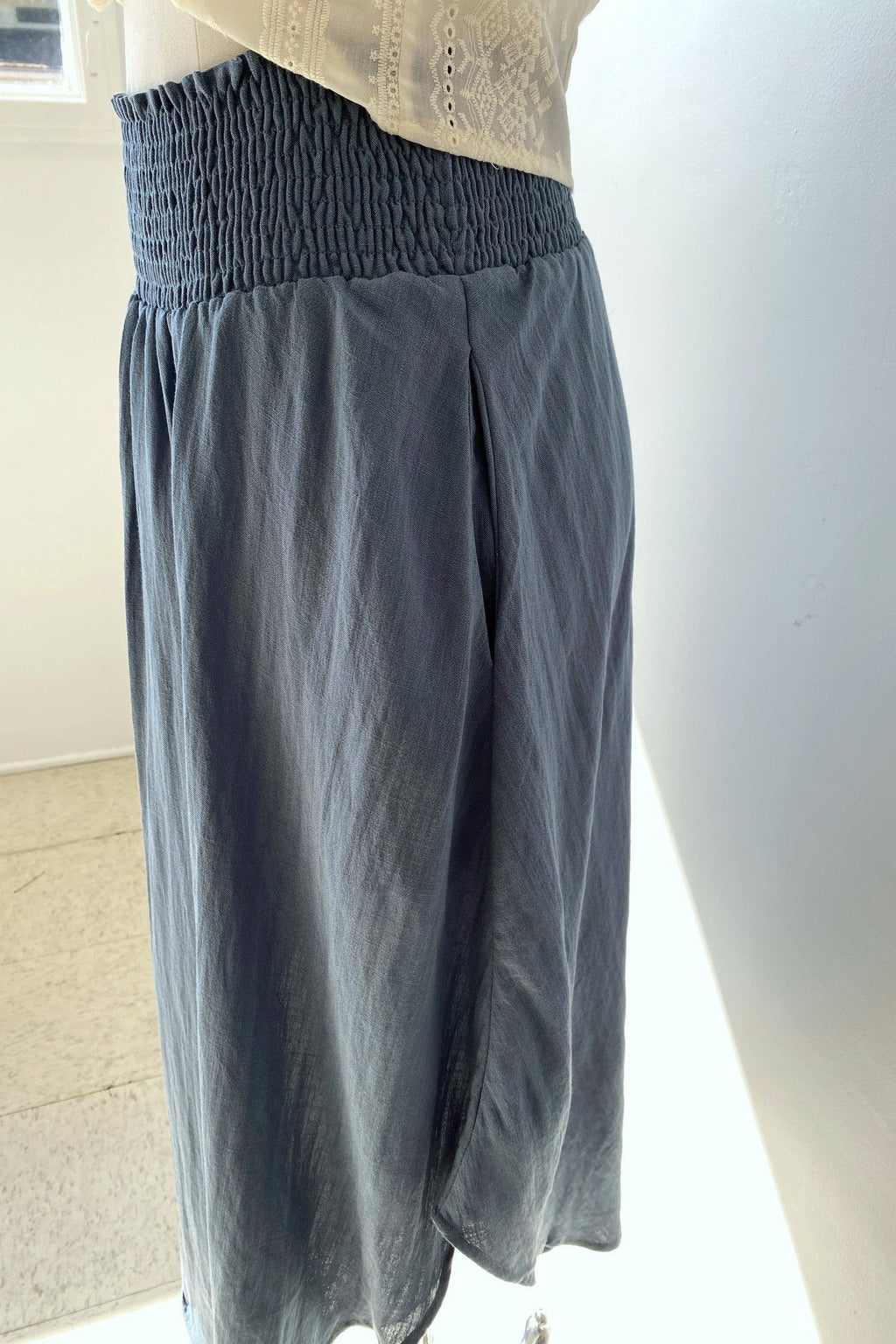 Smocked Waist Flowy Midi Skirt