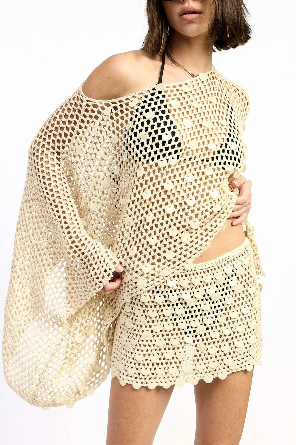 Shell Trim Crochet Mini Skirt