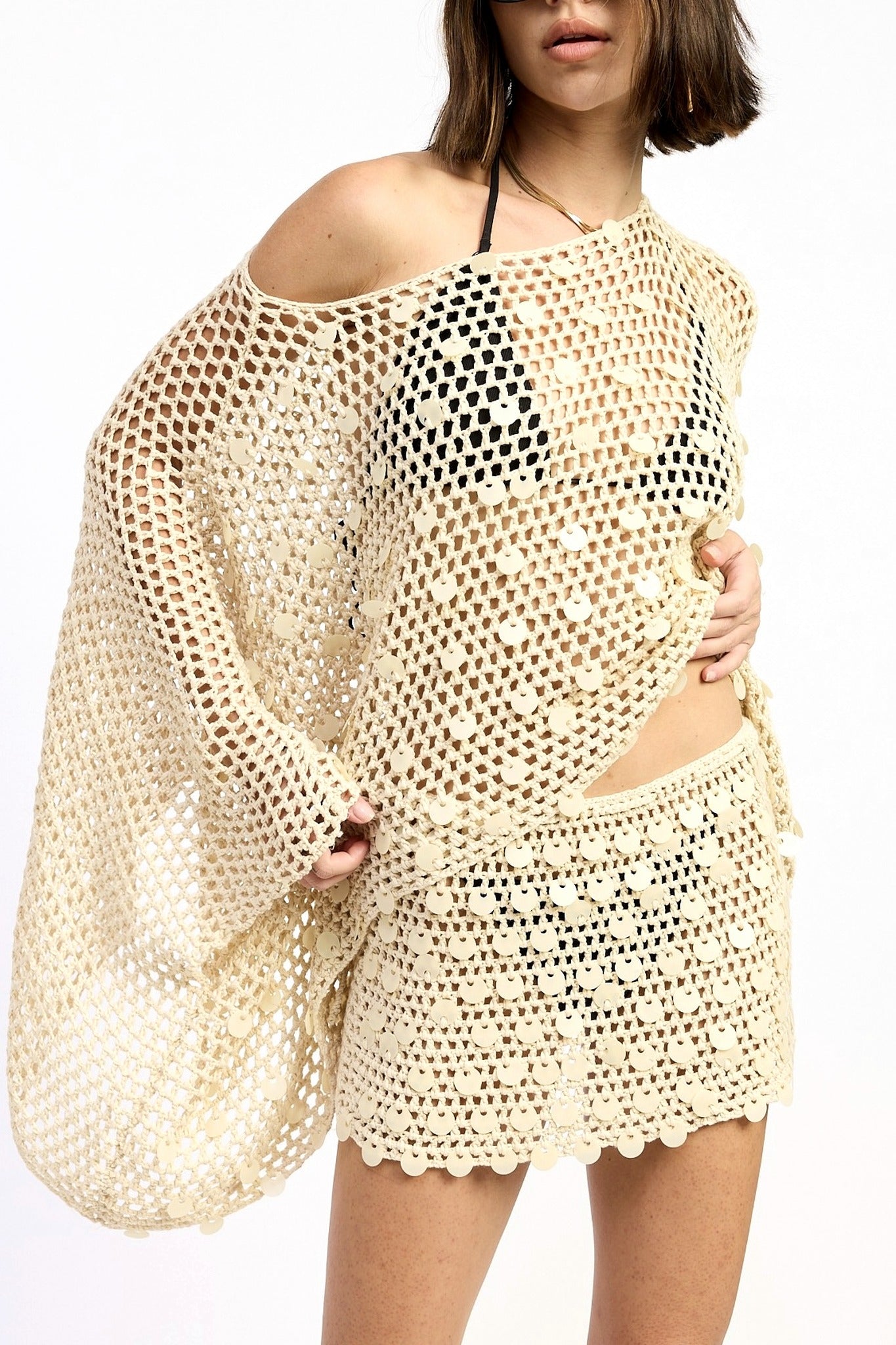 Shell Trim Crochet Mini Skirt