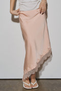 Asymmetrical Satin Lace Midi Skirt
